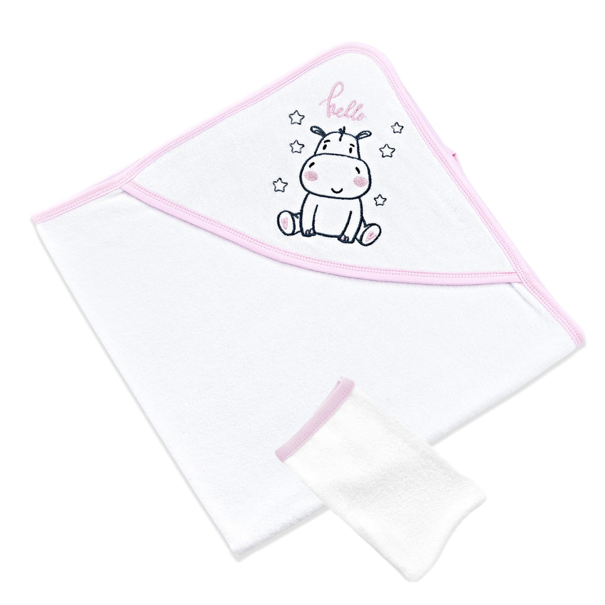 BABYJEM - NEW BORN BATH TOWEL - WHITE \ FUSIA
