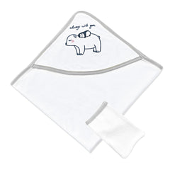 BABYJEM - NEW BORN BATH TOWEL - WHITE \ GREY