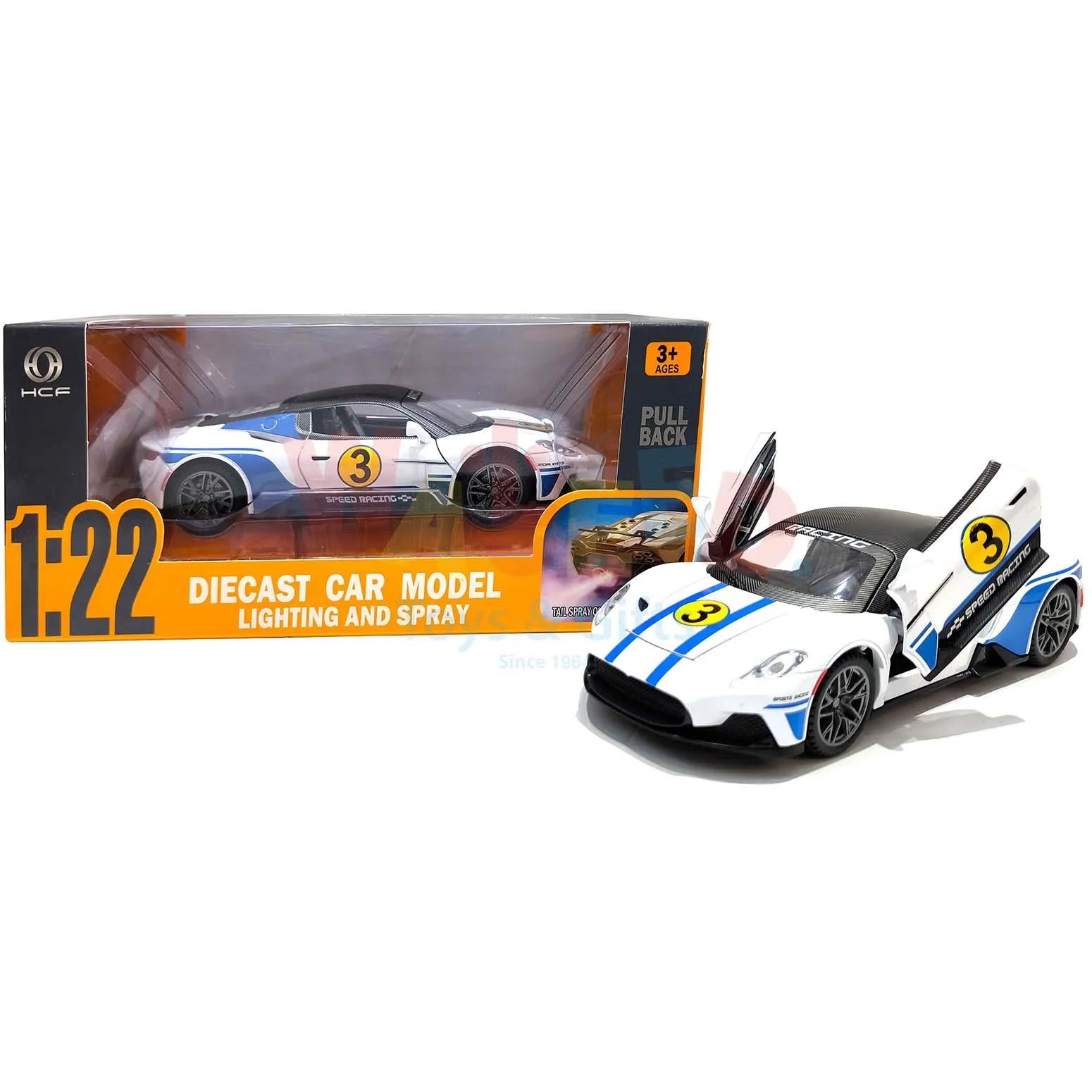 1:22 Die-Cast Pull Back Car With Spray，Music & Light