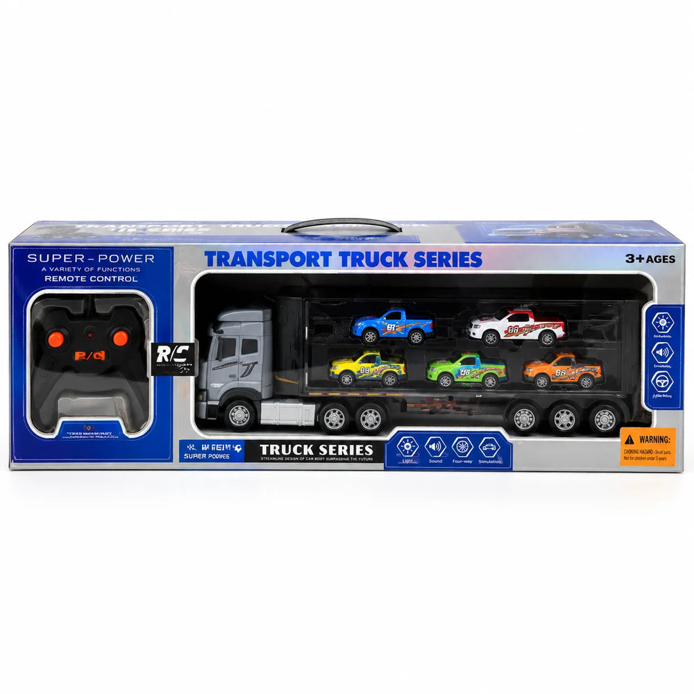 1:24 R/C Car Transporter Truck with Die-Cast Cars – Rechargeable