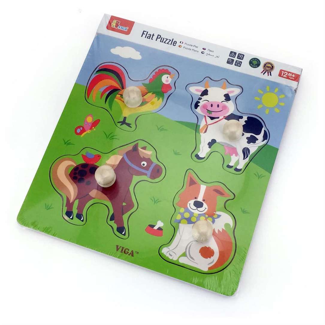 Viga Big Wooden Knob Puzzle - Farm Animals