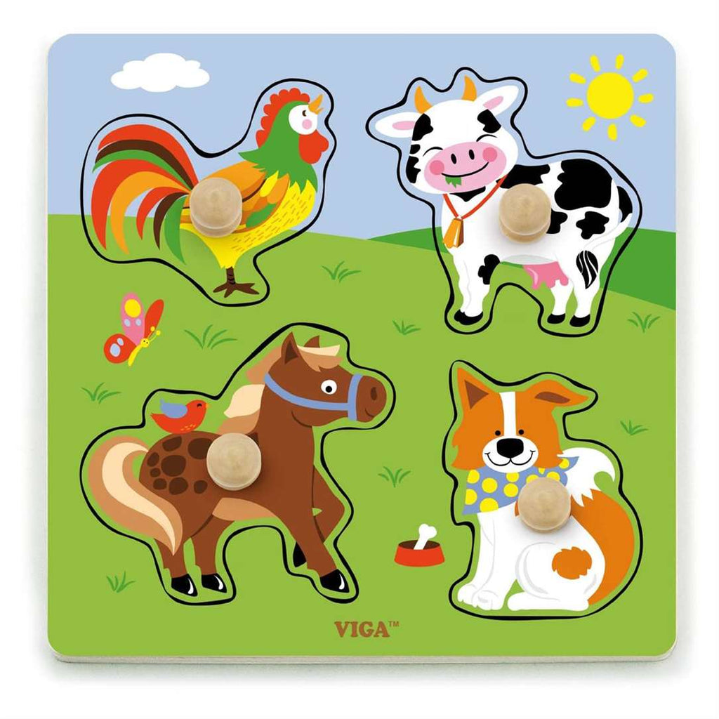 Viga Big Wooden Knob Puzzle - Farm Animals