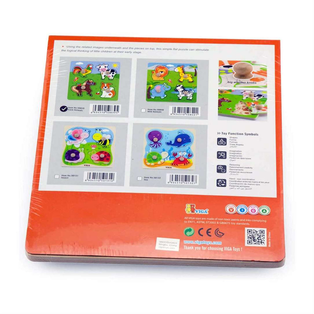 Viga Big Wooden Knob Puzzle - Farm Animals