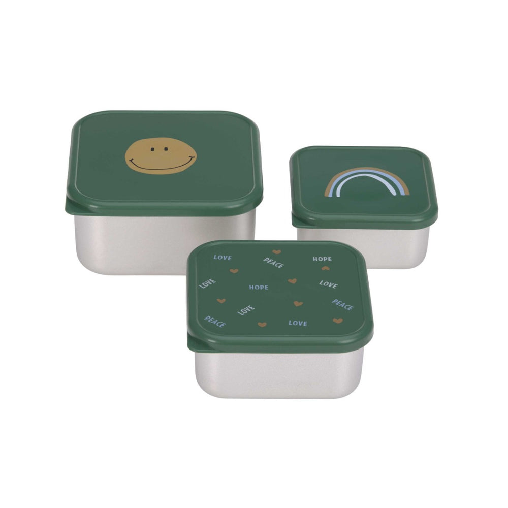 Lassig Snackbox Stainless Steel 3 pcs Happy Rascals Smile green