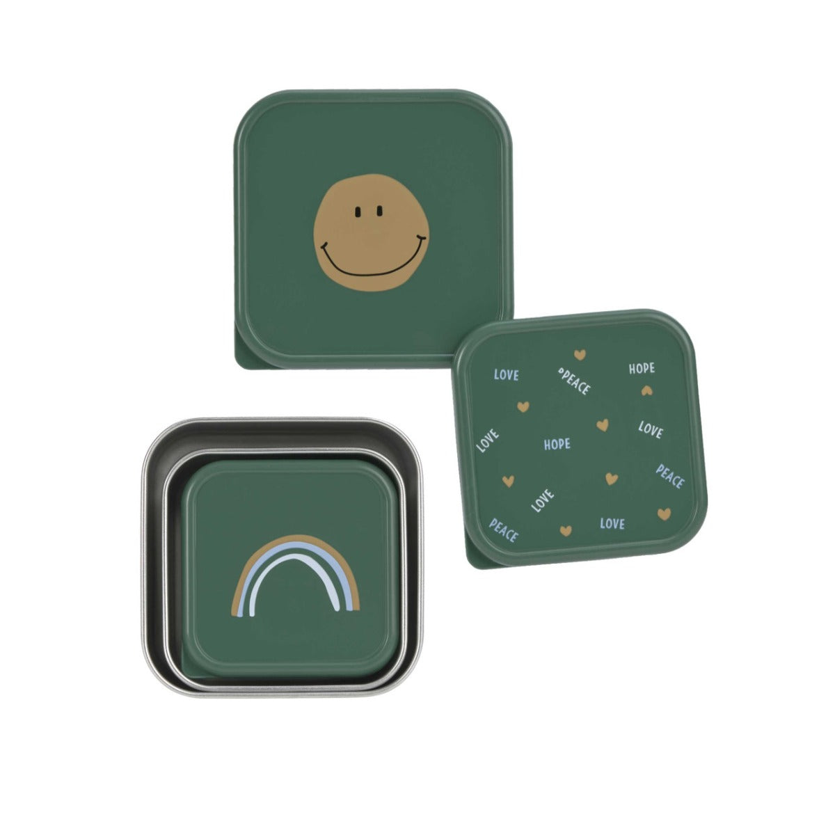 Lassig Snackbox Stainless Steel 3 pcs Happy Rascals Smile green