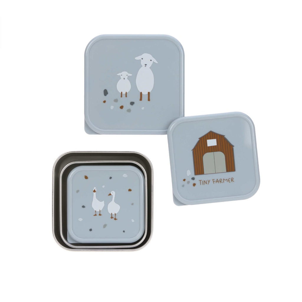 Lassig Snackbox Stainless Steel 3 pcs Tiny Farmer blue