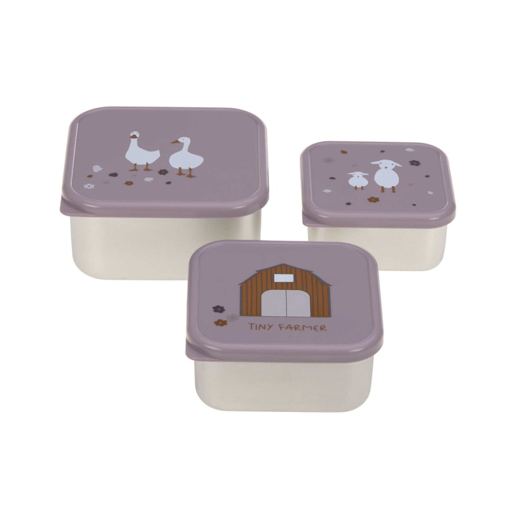 Lassig Snackbox Stainless Steel 3 pcs Tiny Farmer lilac