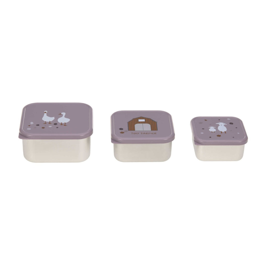 Lassig Snackbox Stainless Steel 3 pcs Tiny Farmer lilac