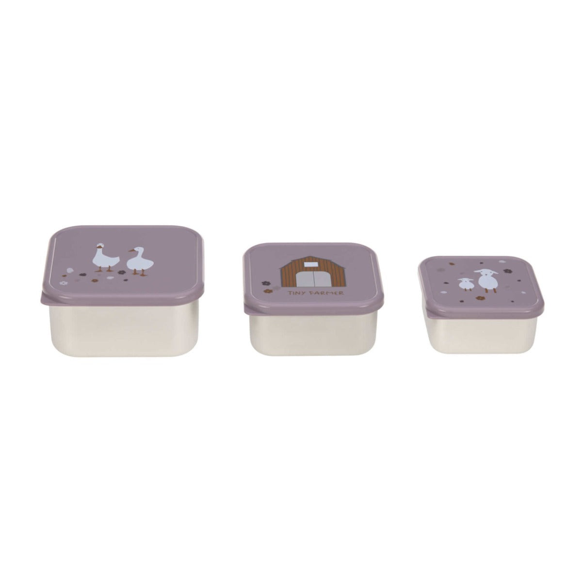 Lassig Snackbox Stainless Steel 3 pcs Tiny Farmer lilac