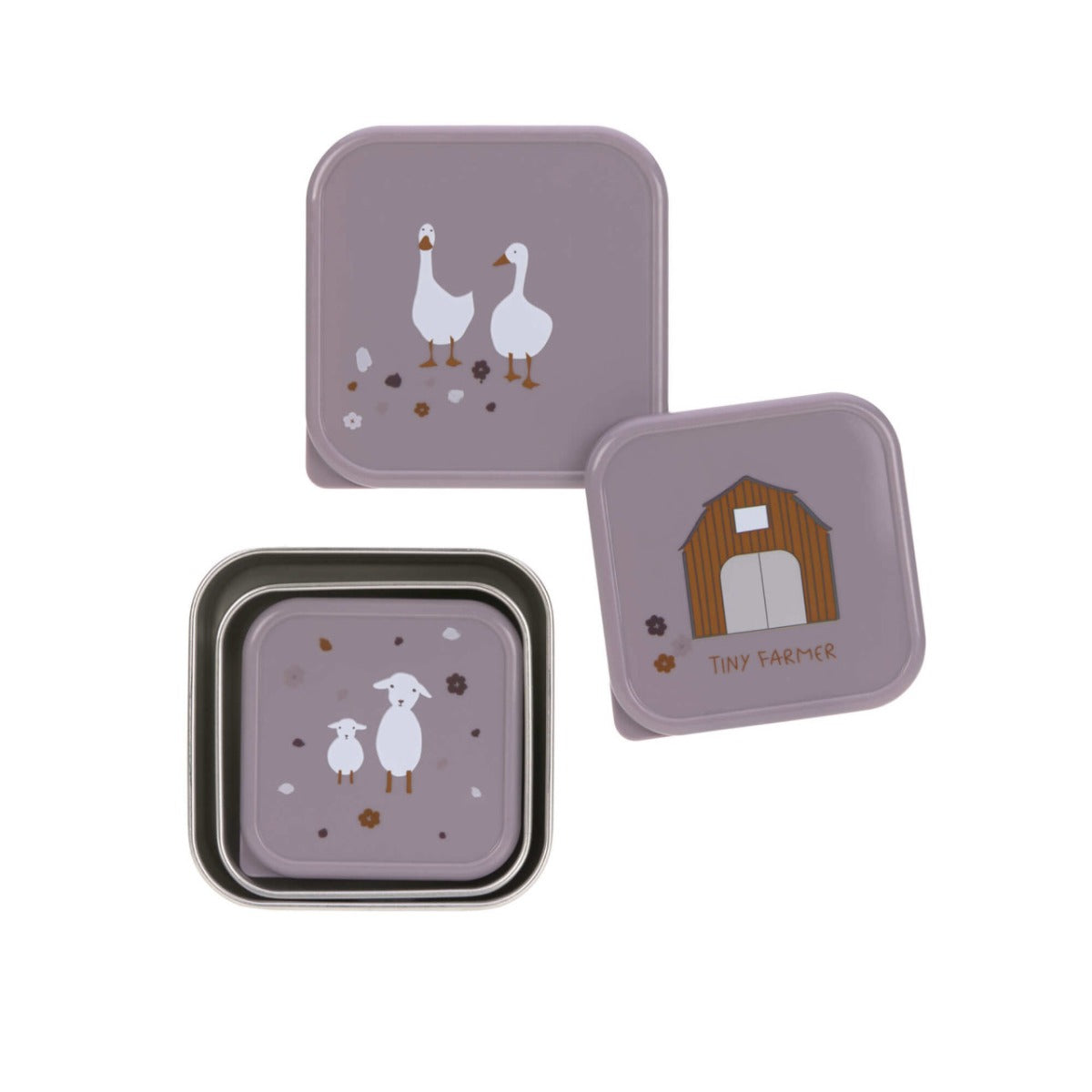 Lassig Snackbox Stainless Steel 3 pcs Tiny Farmer lilac