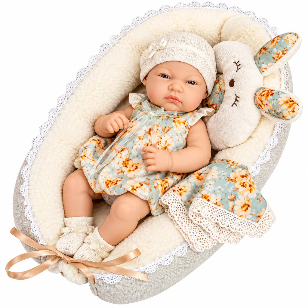 15" Newborn Baby Doll with Sleeping Basket