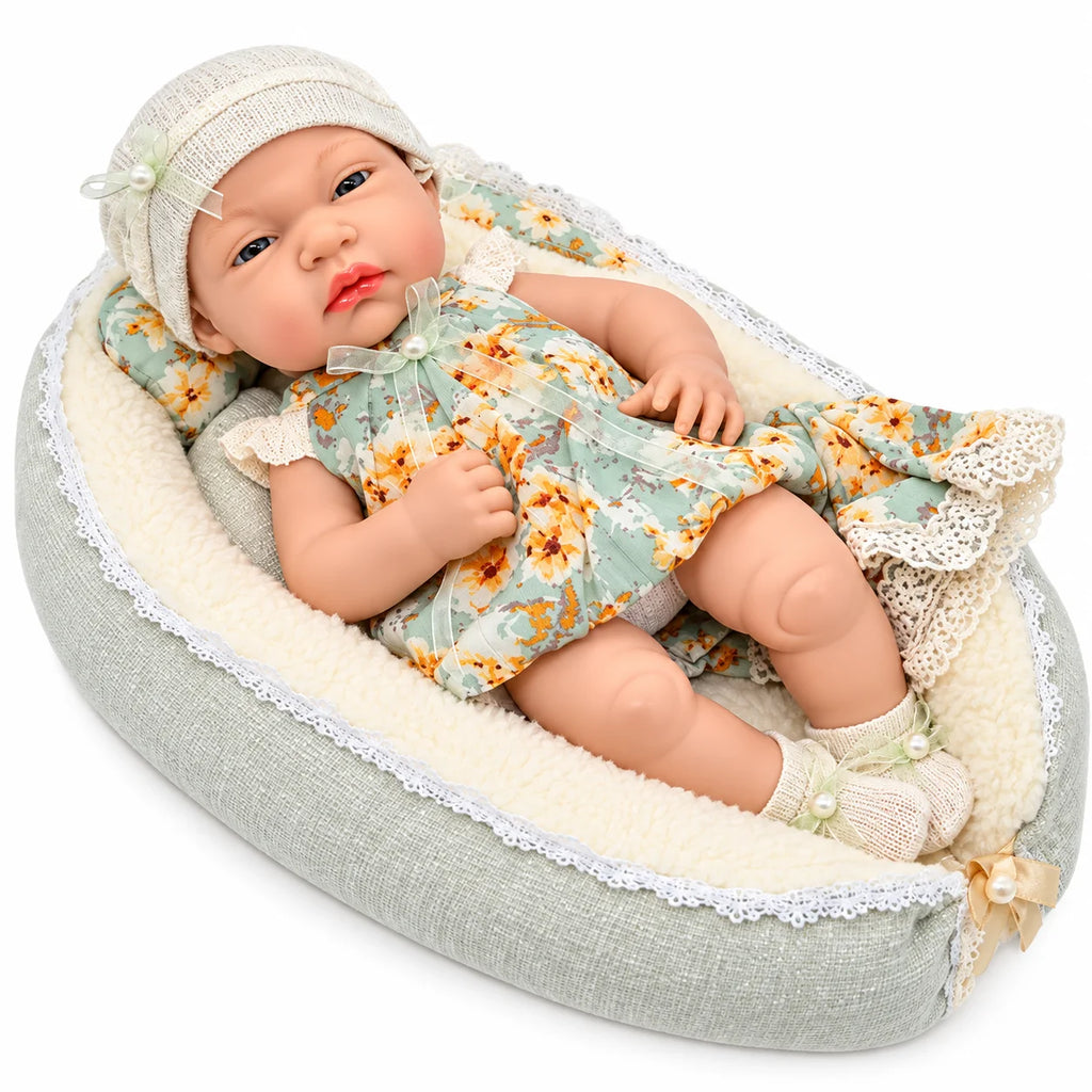 15" Newborn Baby Doll with Sleeping Basket