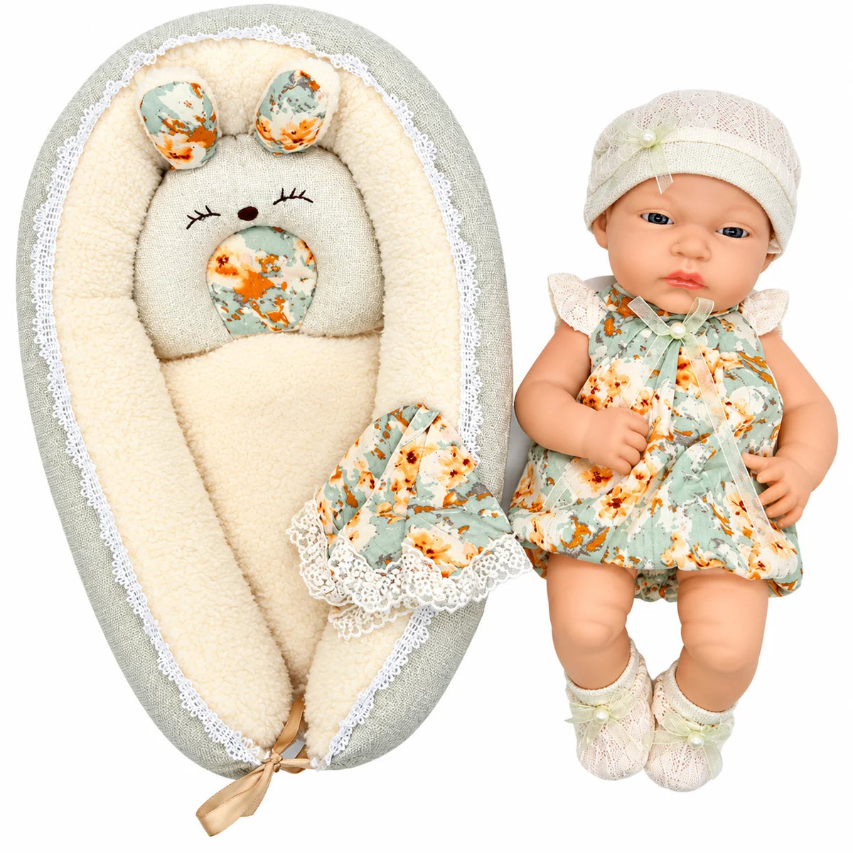15" Newborn Baby Doll with Sleeping Basket