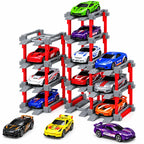 1:64 Pull-Back Die-Cast Cars with DIY Parking Tower – 12 Cars