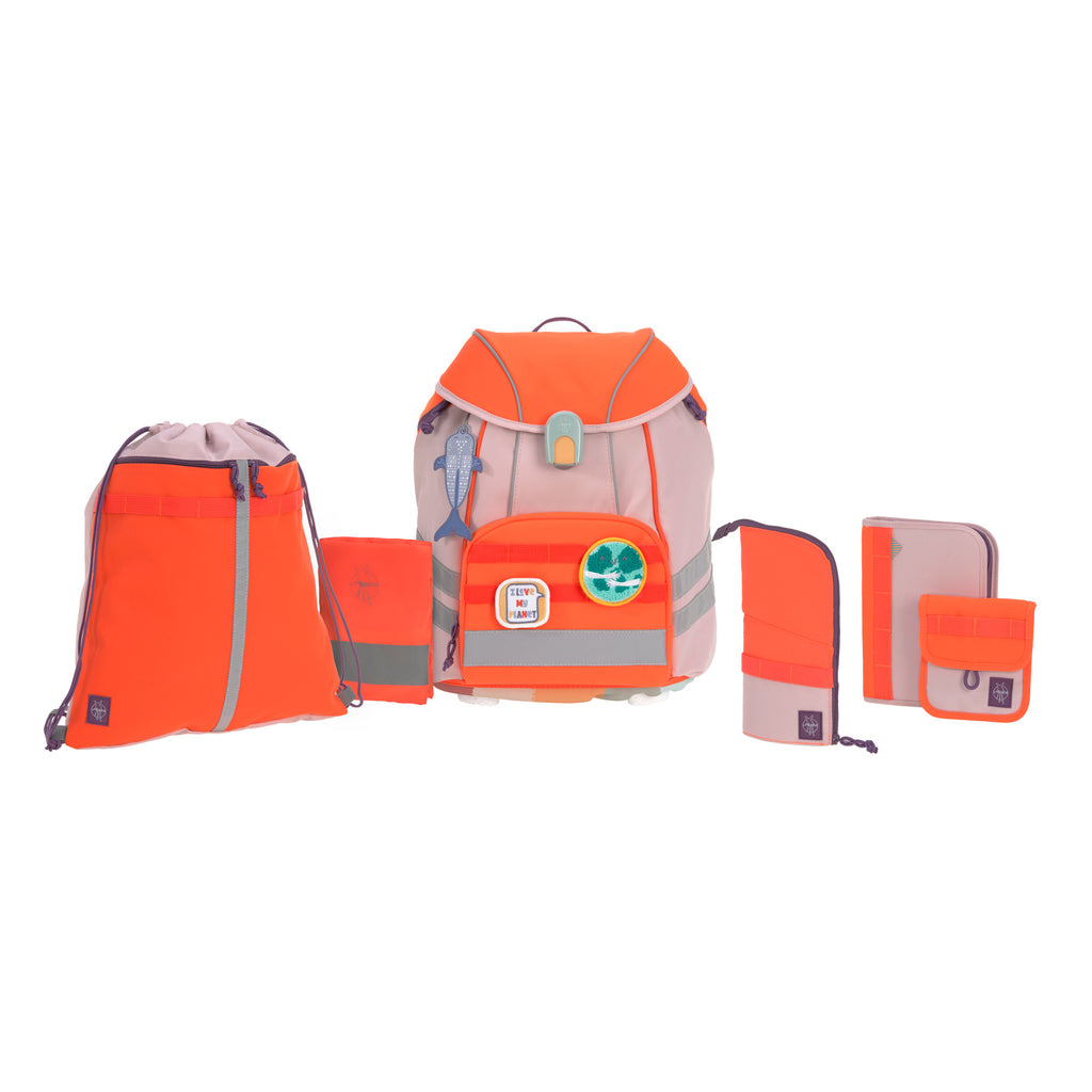 Lassig Flexy School Backpack Set | School Bag For Beginner| Rose/Neon-Orange