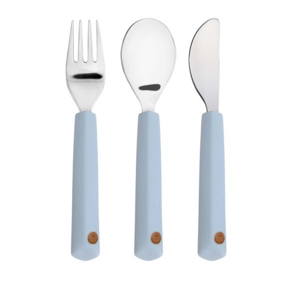 Lassig Cutlery with Silicone Handle 3 pcs - Smile Sky Blue