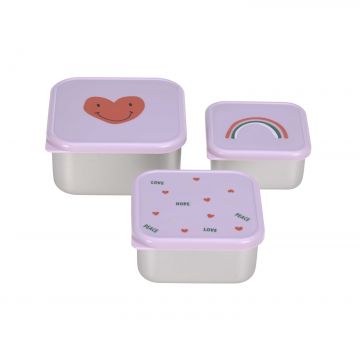 Lassig Snackbox Stainless Steel 3 pcs Happy Rascals Heart lavender