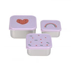 Lassig Snackbox Stainless Steel 3 pcs Happy Rascals Heart lavender