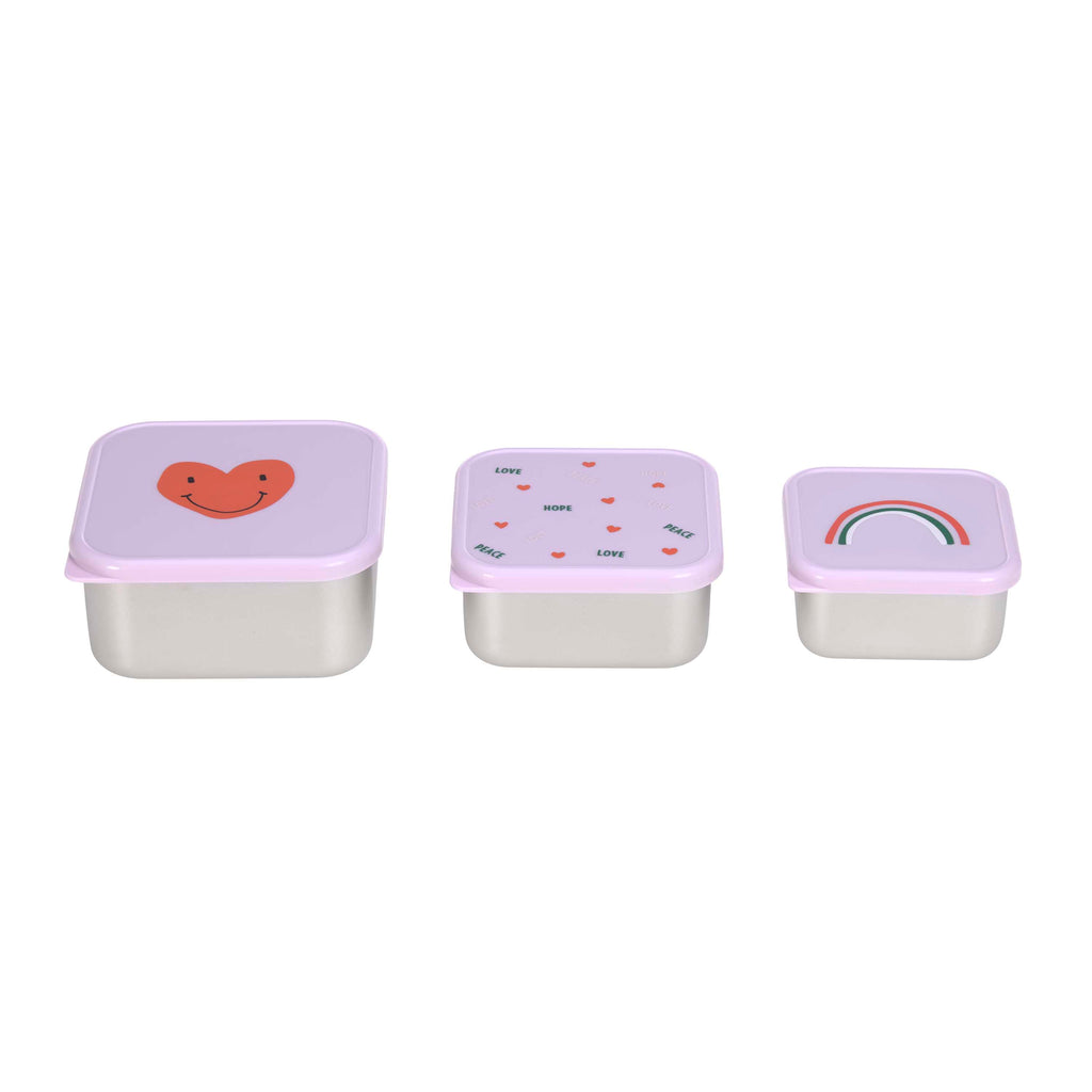 Lassig Snackbox Stainless Steel 3 pcs Happy Rascals Heart lavender