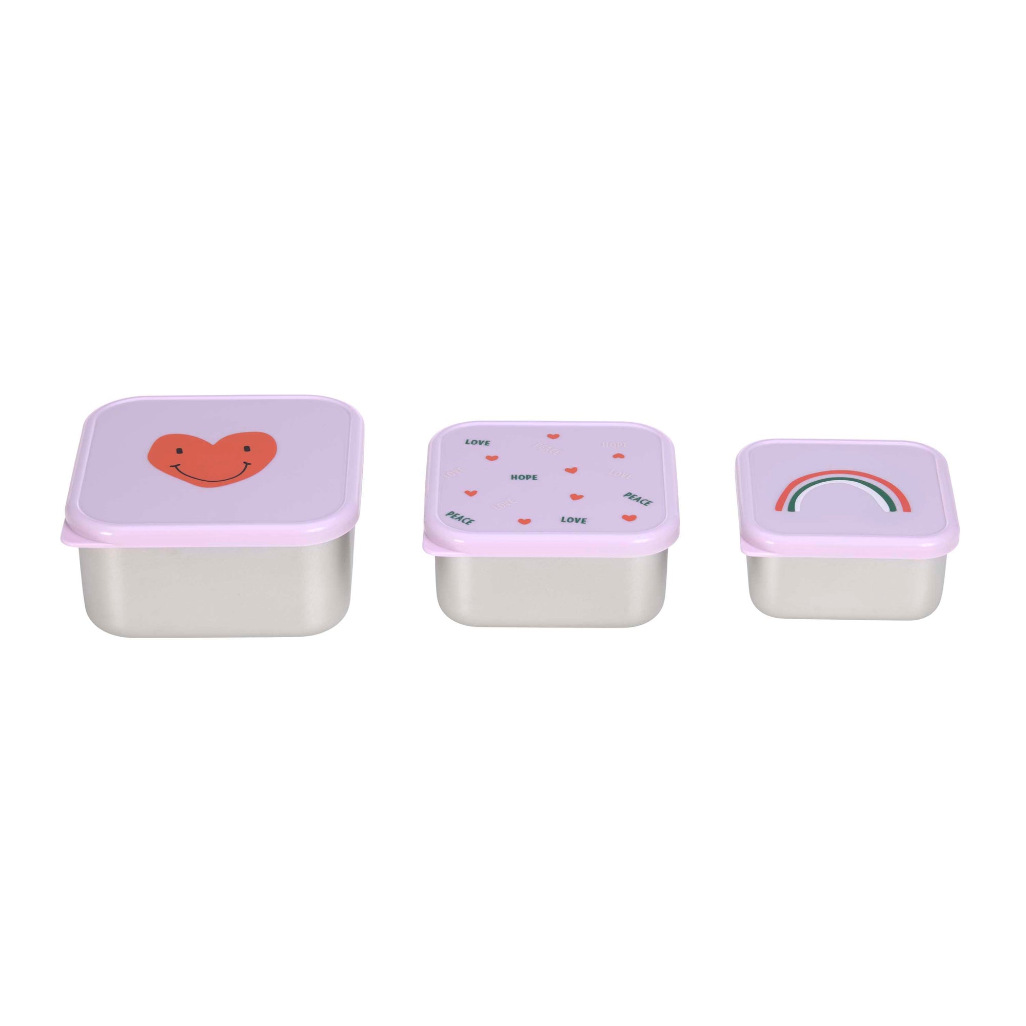 Lassig Snackbox Stainless Steel 3 pcs Happy Rascals Heart lavender
