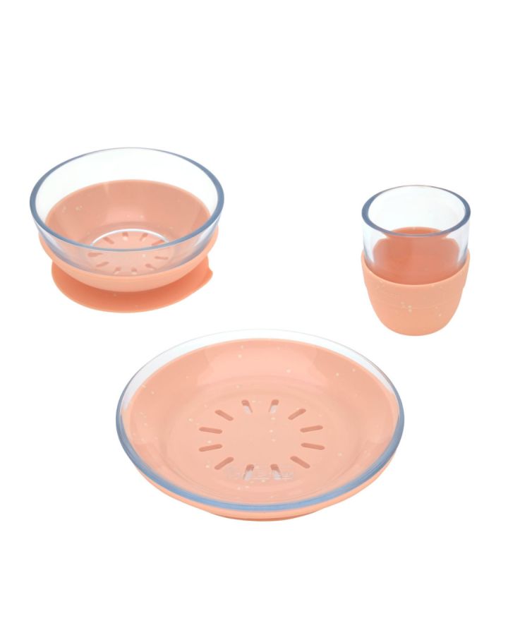 Lassig Dish Set Glass/Silicone - apricot