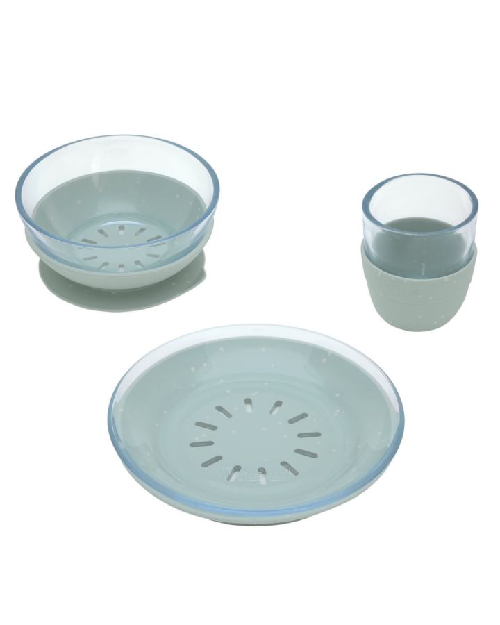 Lassig Dish Set Glass/Silicone - blue/nature
