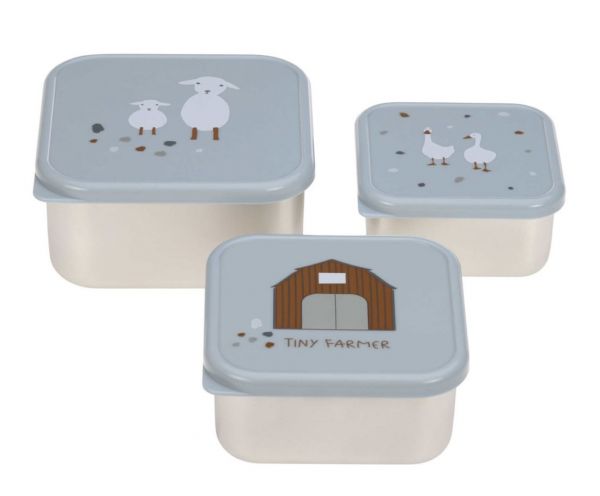 Lassig Snackbox Stainless Steel 3 pcs Tiny Farmer blue