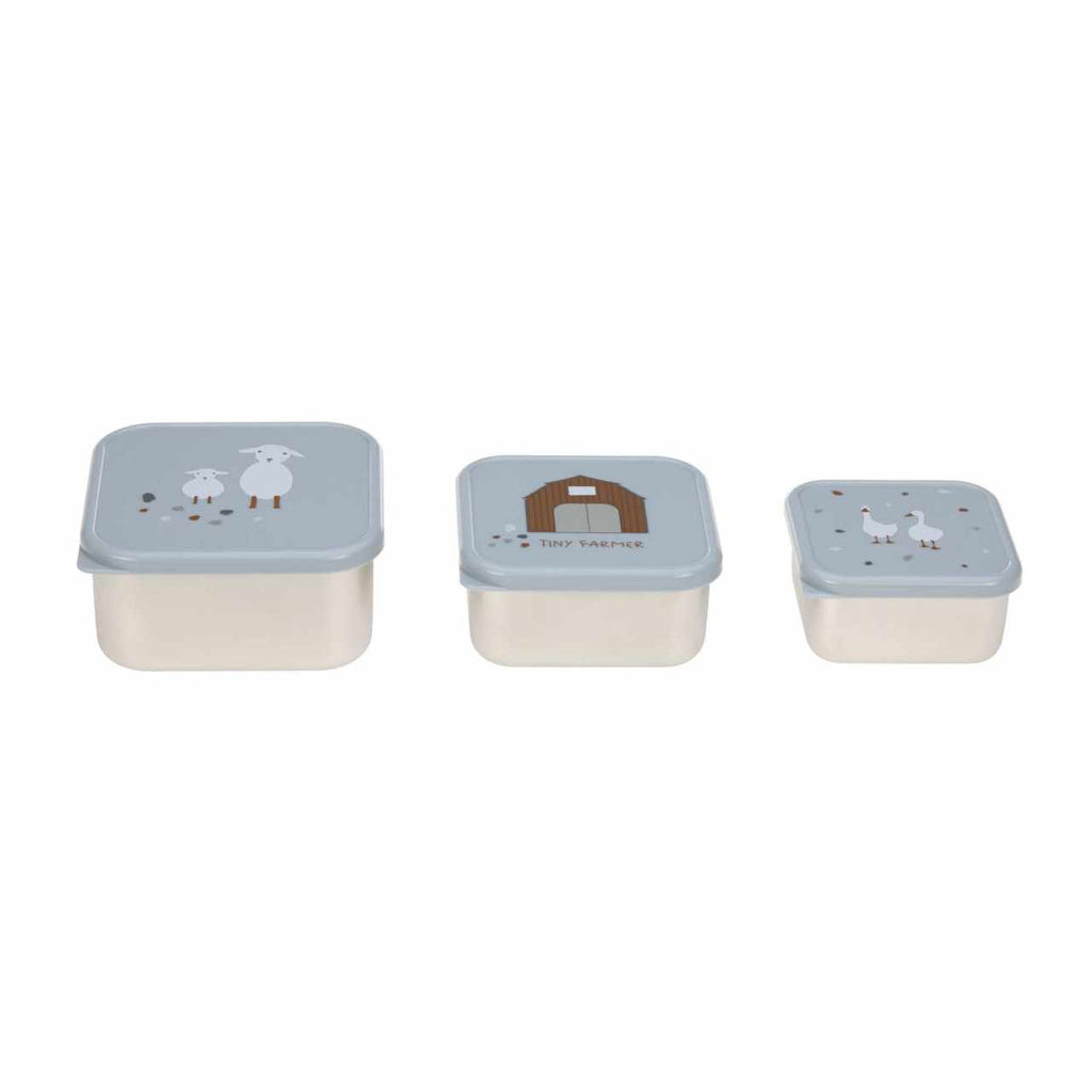 Lassig Snackbox Stainless Steel 3 pcs Tiny Farmer blue