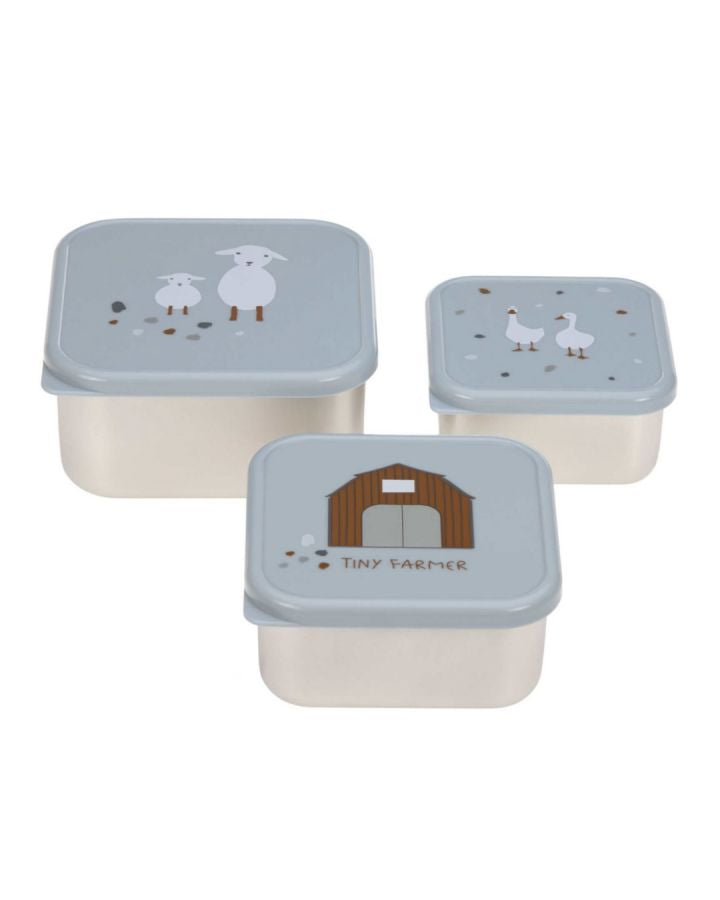 Lassig Snackbox Stainless Steel 3 pcs Tiny Farmer blue