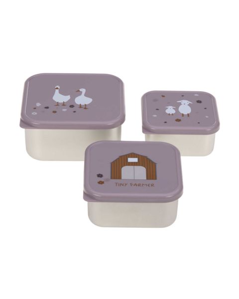 Lassig Snackbox Stainless Steel 3 pcs Tiny Farmer lilac