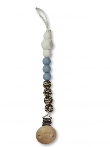 Chewies and More Chewie Clip Silicone Beads - Leopard/Baby Blue/White