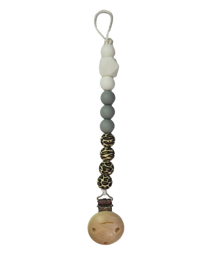 Chewies and More Chewie Clip Silicone Beads - Leopard/Grey/White