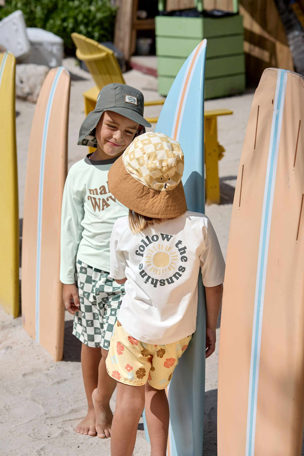Lassig LSF Sun Protection Fishing Hat - Check Pattern vanilla/sea salt