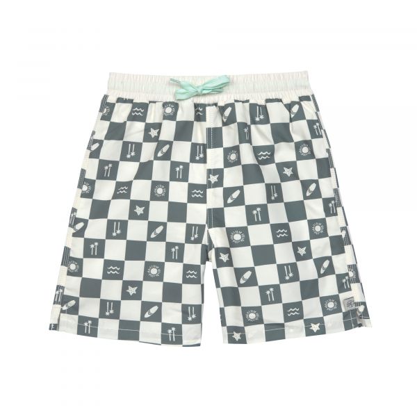 Lassig LSF Board Shorts Kids - Check Pattern deep olive/ sea salt