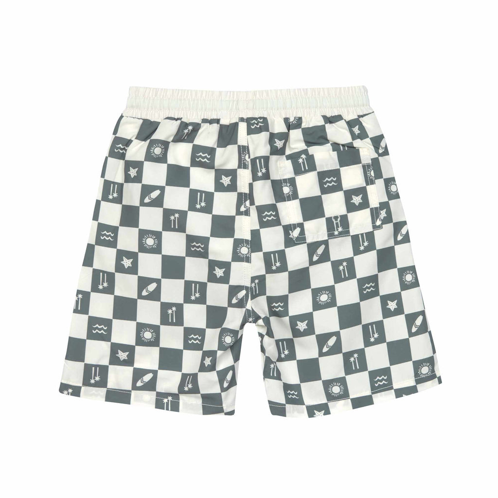 Lassig LSF Board Shorts Kids - Check Pattern deep olive/ sea salt
