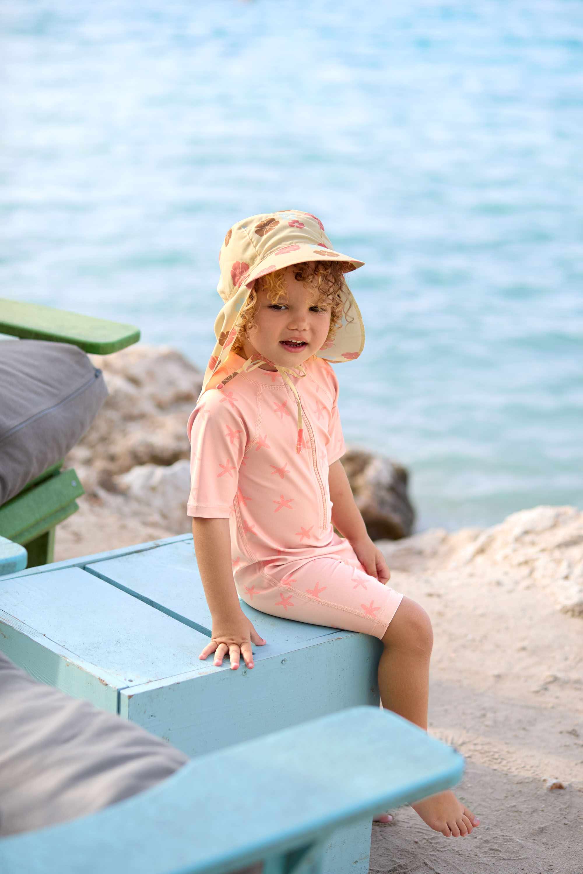Lassig LSF Sun Protection Flap Hat - Check pattern vanilla/sea salt