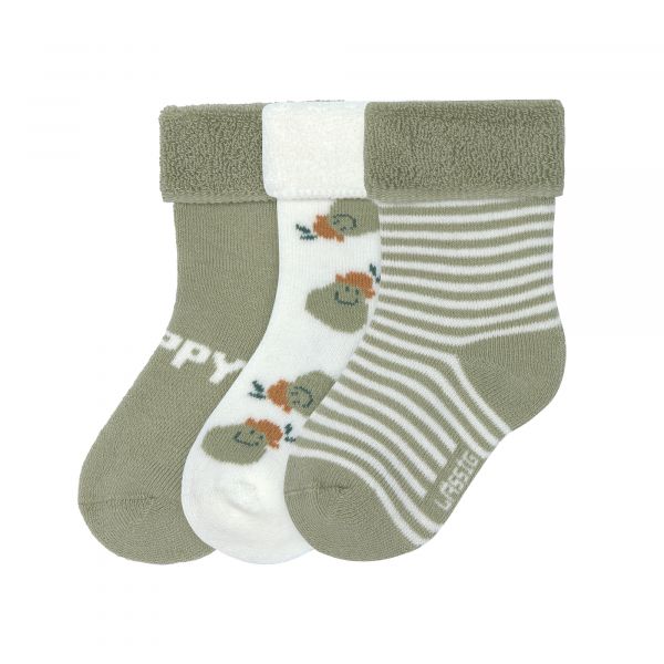 Lassig Terry Socks GOTS 3 pcs - assorted Pear light khaki