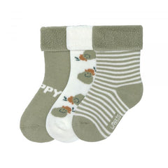Lassig Terry Socks GOTS 3 pcs - assorted Pear light khaki