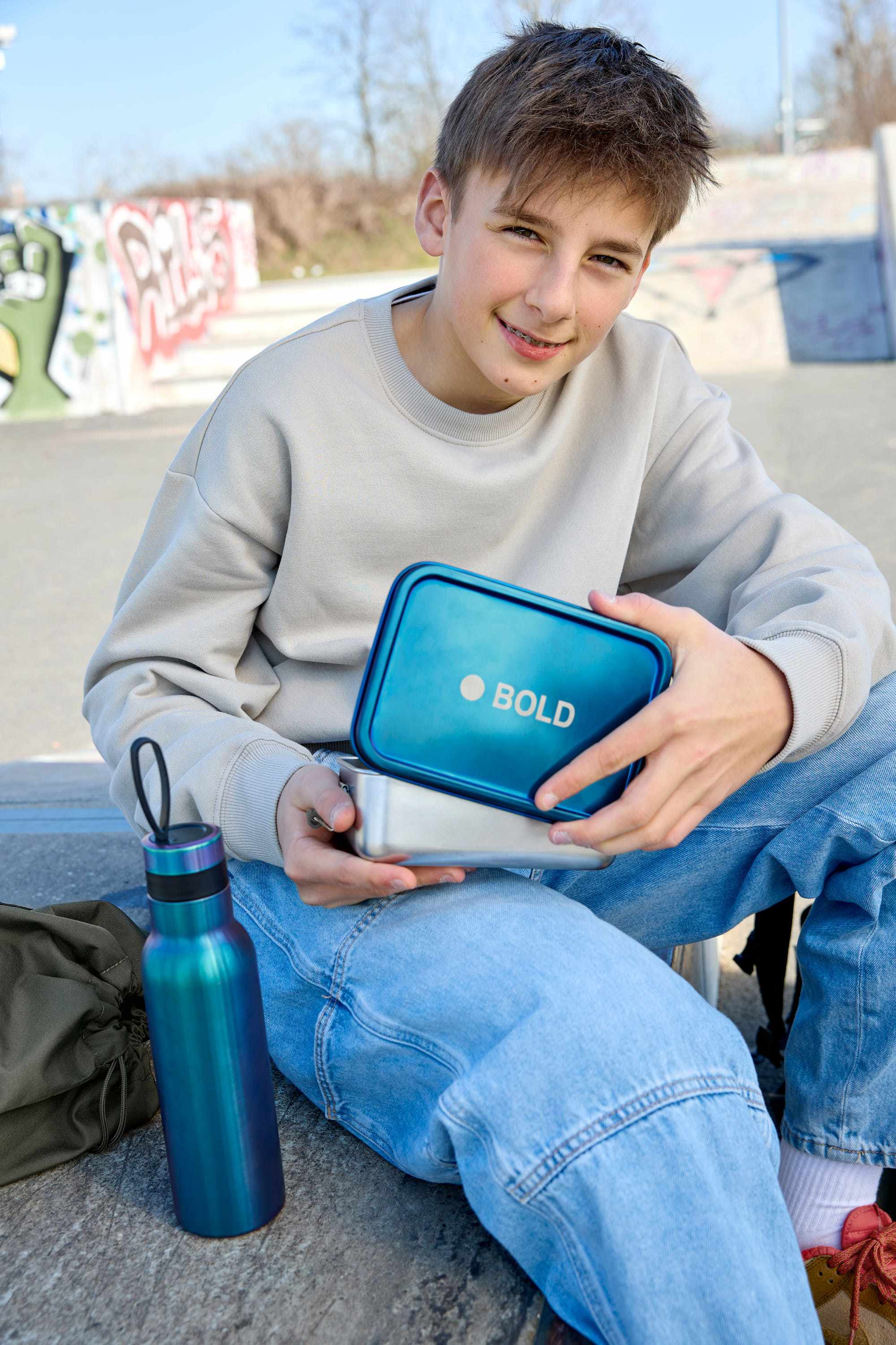 Lassig Lunchbox Stainless Steel Solid Bold - blue/purple
