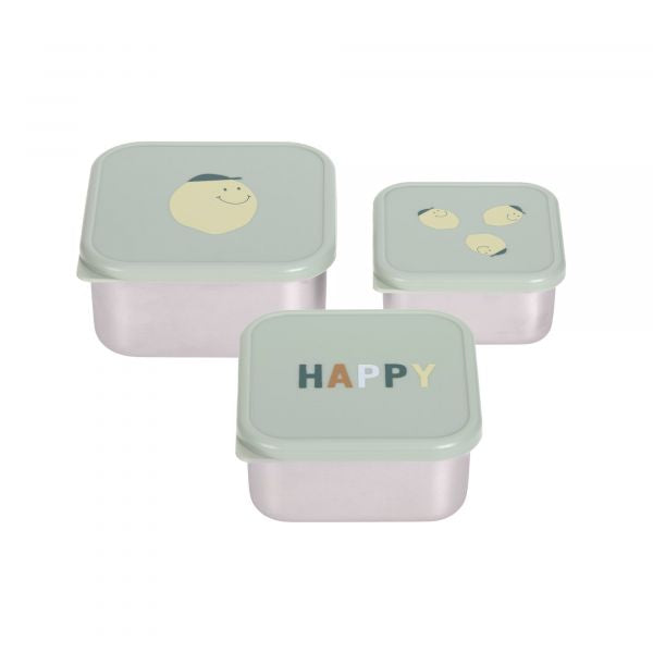 Lassig Snackbox Stainless Steel 3 pcs - Happy Fruits Lemon