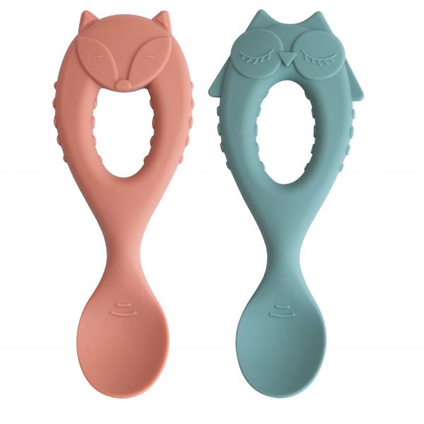 Tidy Tot Silicone Spoon Twin Pack Fox and Owl