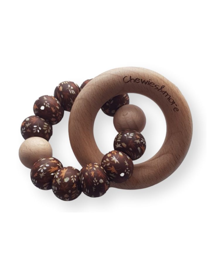 Chewies and More Basic Rattle Mini My Flower Fall Leaves - Brown
