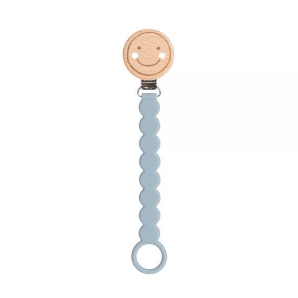 Lassig Soother Holder Wood/Silicone Tiny Smile powder blue