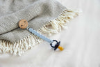 Lassig Soother Holder Wood/Silicone Tiny Smile powder blue