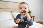Lassig Soother Holder Wood/Silicone Tiny Smile powder blue