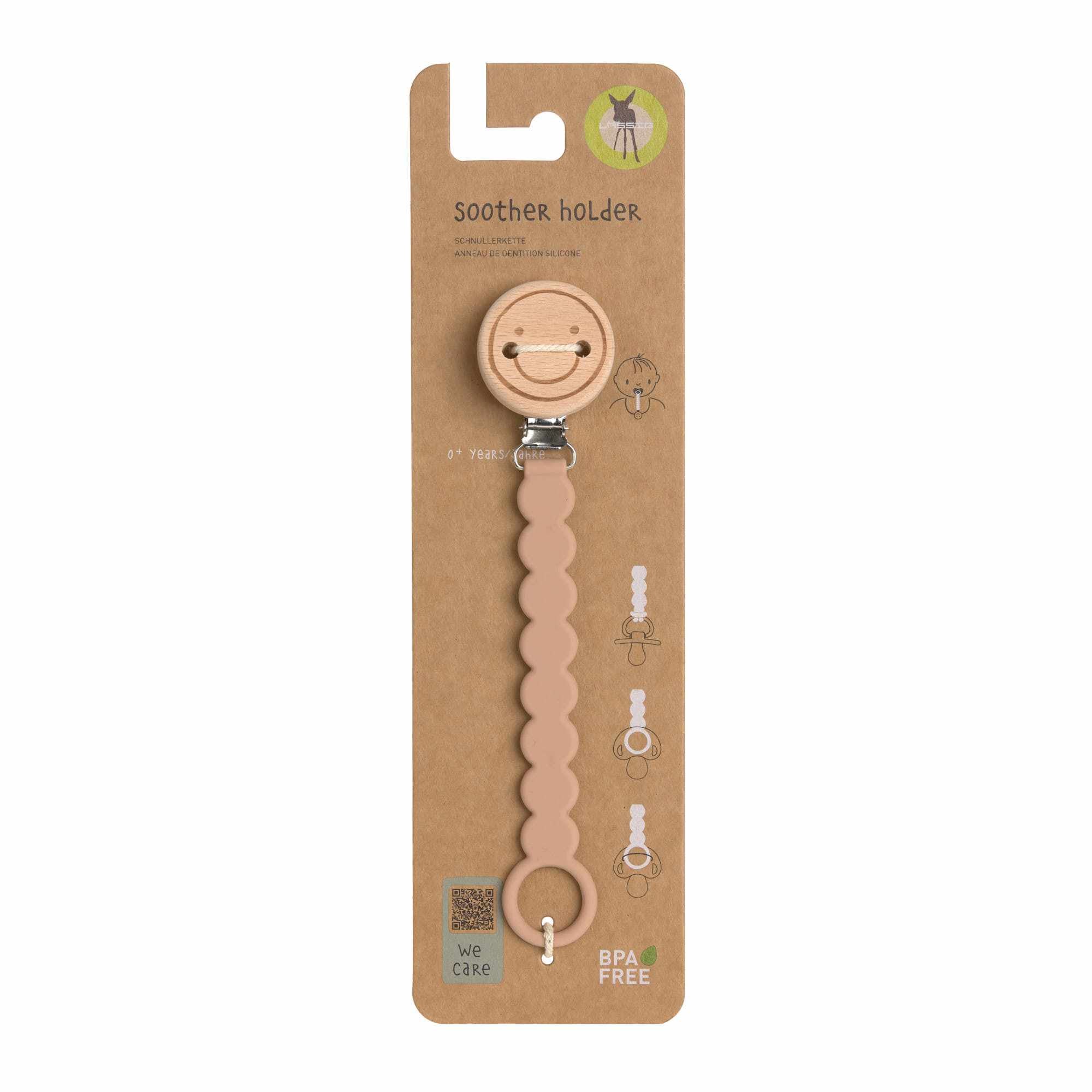 Lassig Soother Holder Wood/Silicone Tiny Smile maple