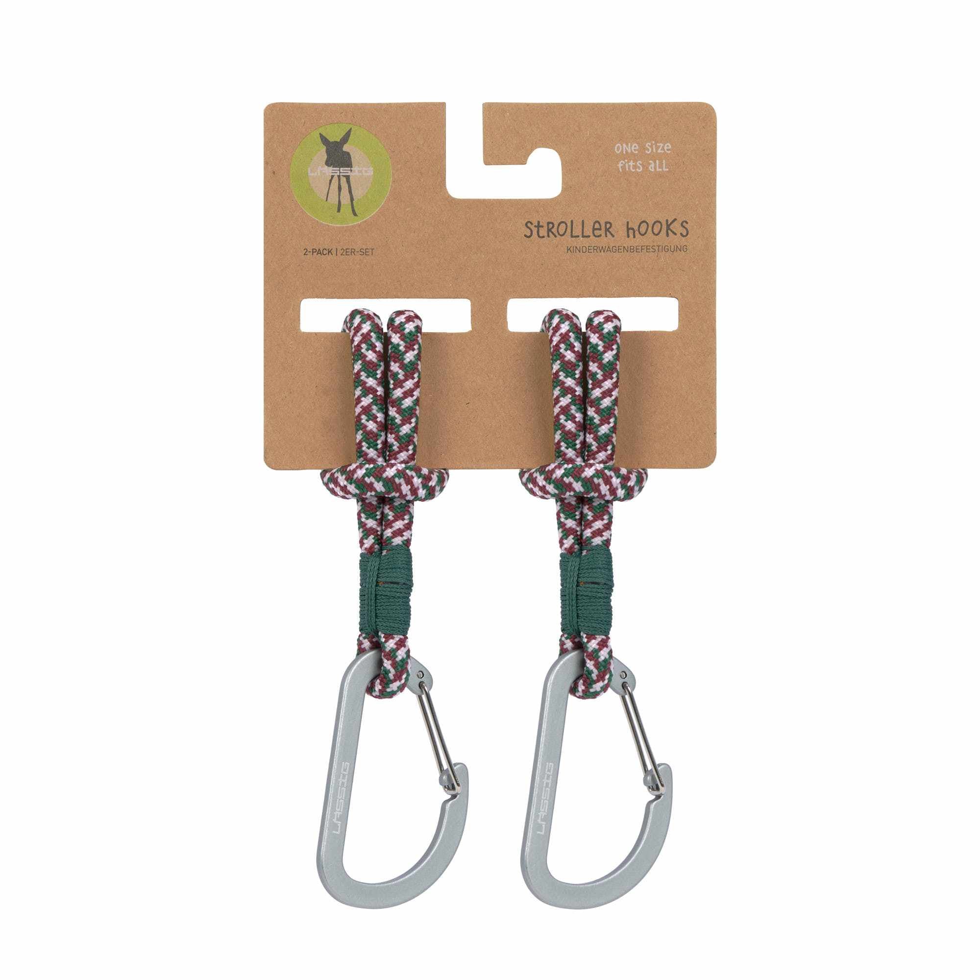 Lassig CAS MIX Stroller Hooks Cord 2 pcs green/lavender/deep red
