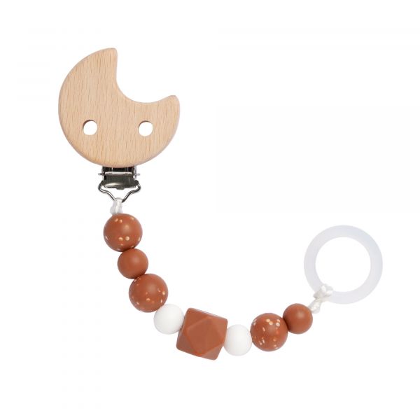Lassig Soother Holder Wood/Silicone Little Universe - Moon rust