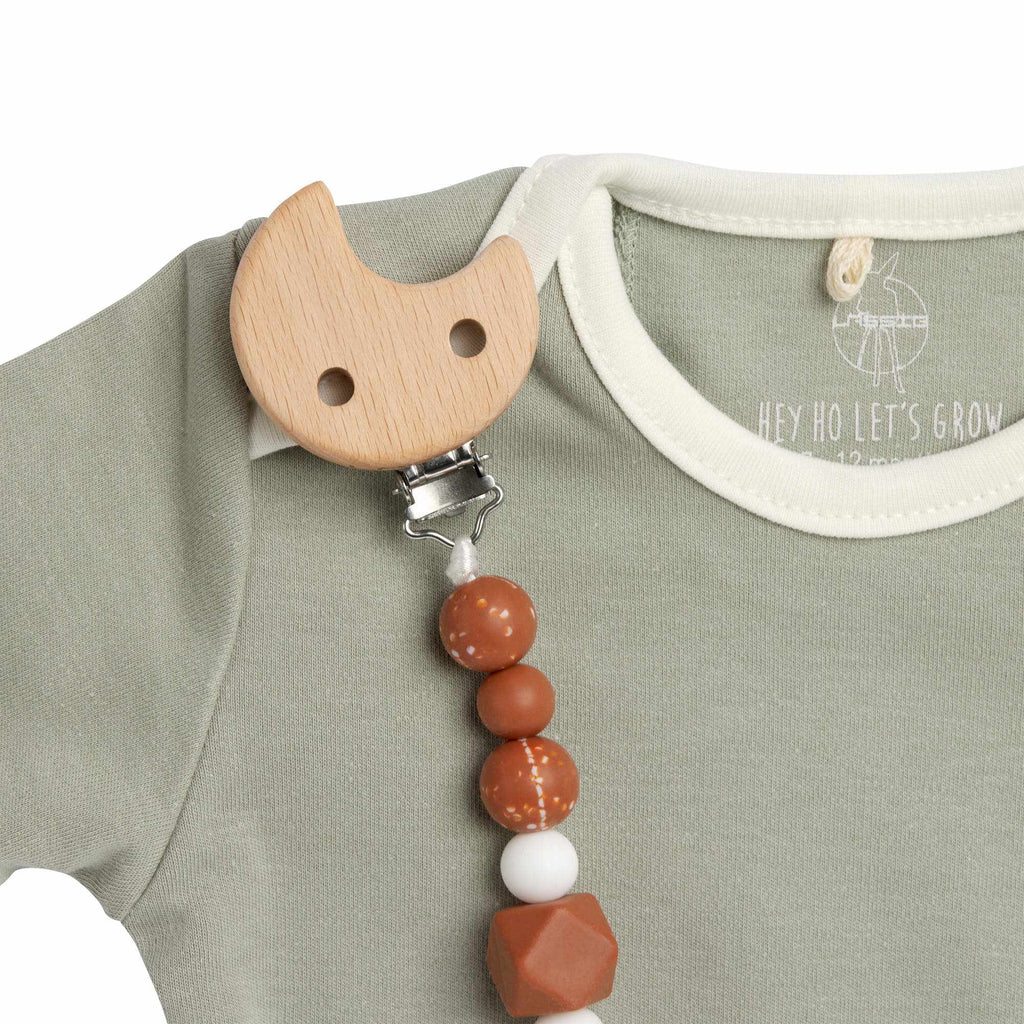 Lassig Soother Holder Wood/Silicone Little Universe - Moon rust