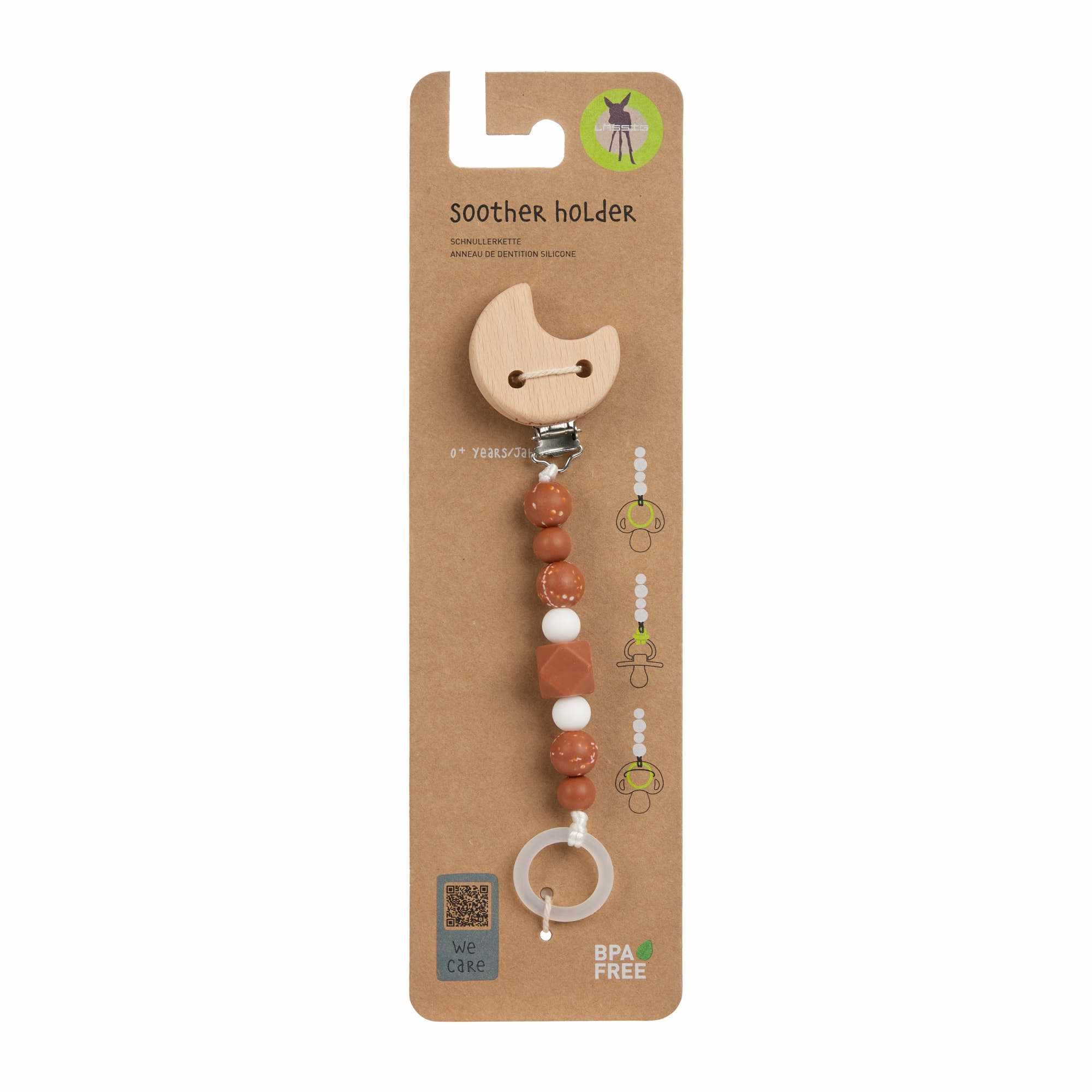 Lassig Soother Holder Wood/Silicone Little Universe - Moon rust